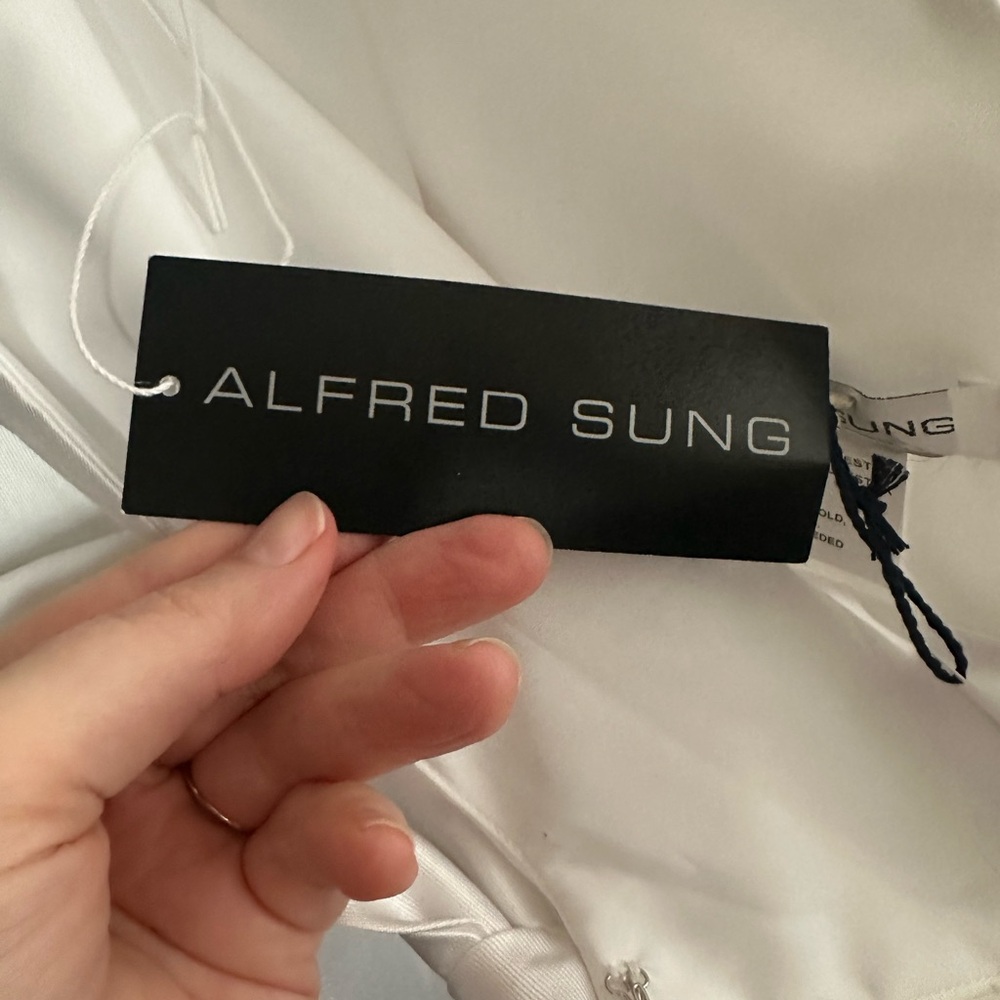 ALFRED SUNG White Bow Back Satin Twill Scoop Neck Corset Dress - Picture 5 of 6